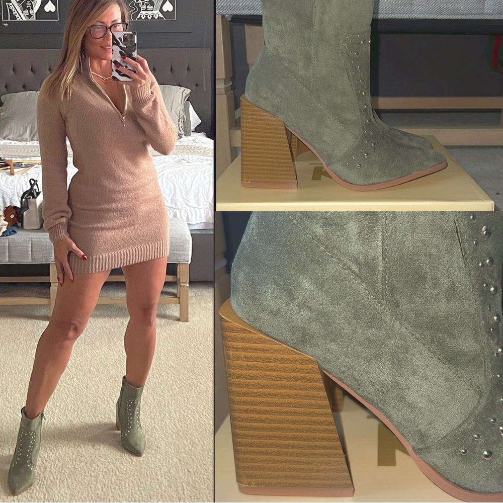 YOKI BLONDIE OLIVE BLOCK BOOTIES